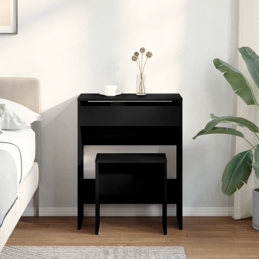 vidaXL Kaptafel met krukje 60x40x113,5 cm zwart afbeelding