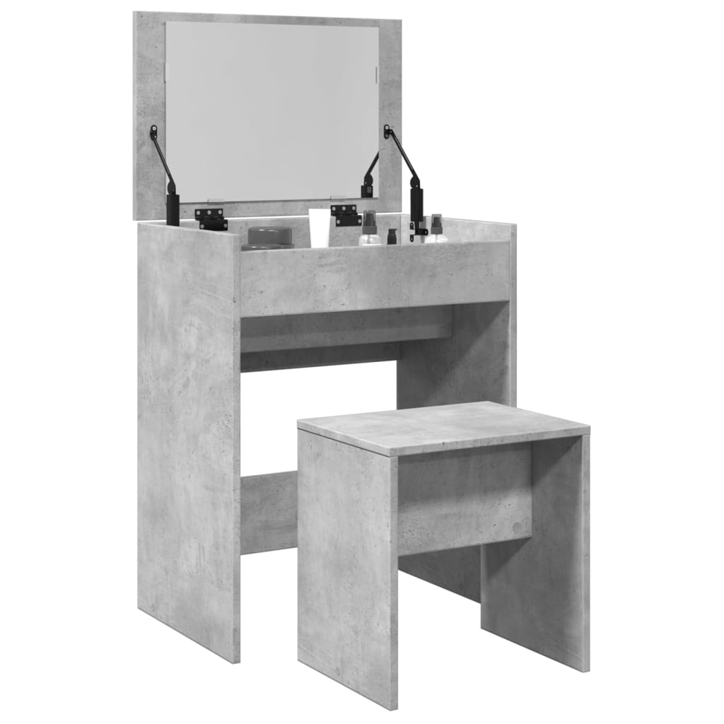 vidaXL Masă de toaletă și taburet, gri beton, 60x40x113,5 cm
