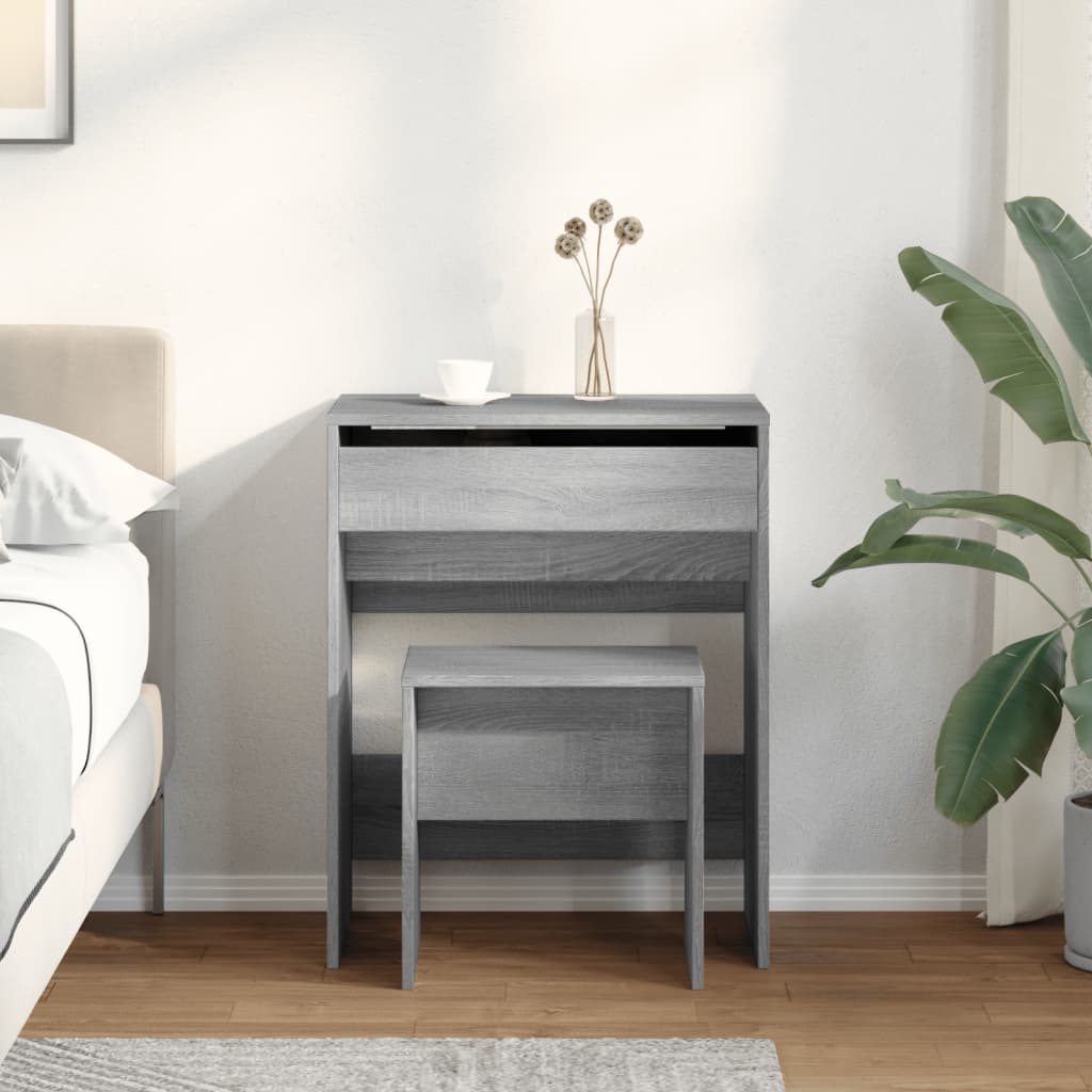 vidaXL Kaptafel met krukje 60x40x113,5 cm grijs sonoma afbeelding