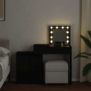 vidaXL Coiffeuse avec LED noir 115x37x110,5 cm