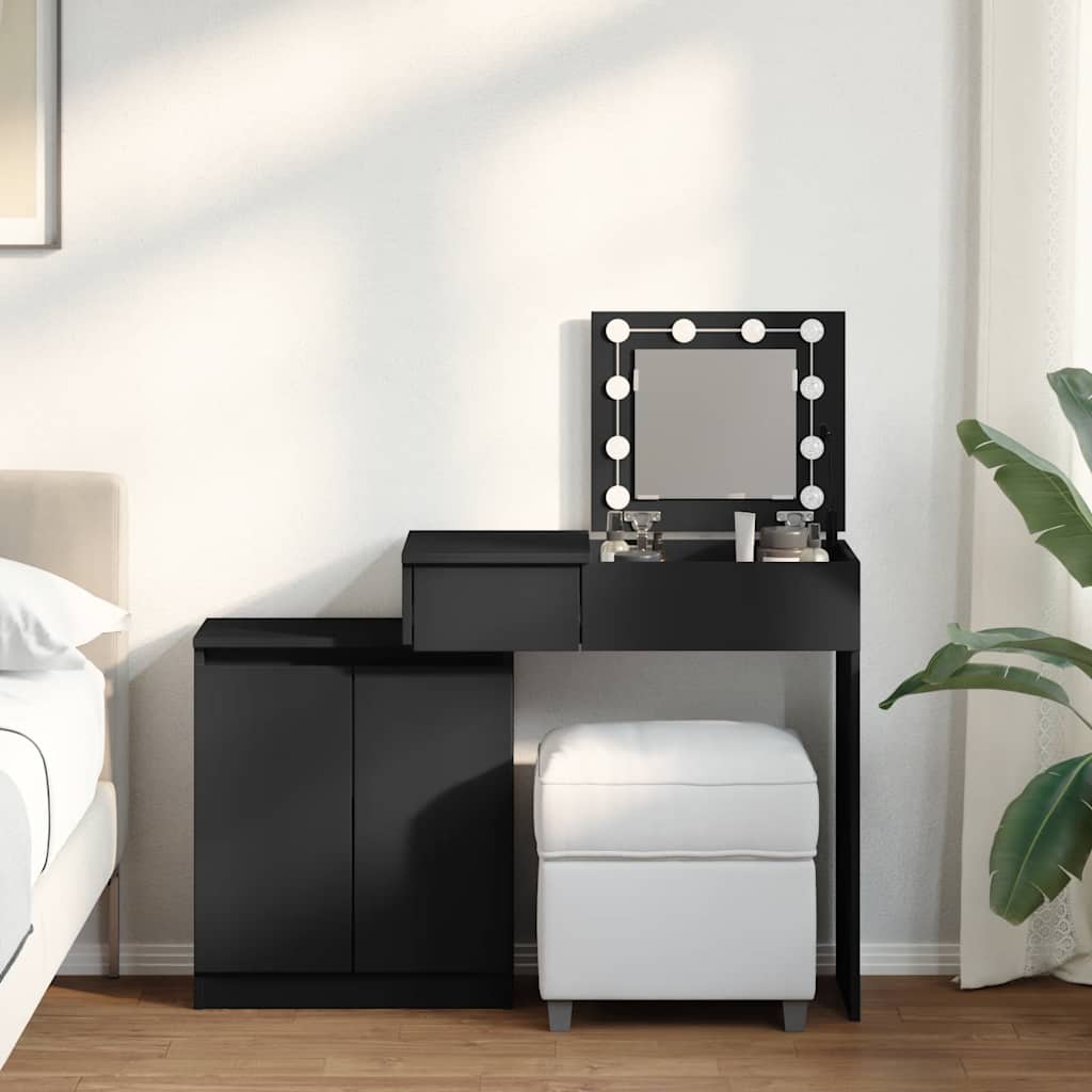 vidaXL Masă de toaletă cu LED, negru, 115x37x110,5 cm