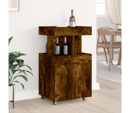 vidaXL Cărucior de bar, stejar fumuriu, 50x41x89 cm, lemn prelucrat