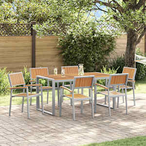 Komplet za jedilnico v vrtu 7 pcs Siva Masiven les akacije