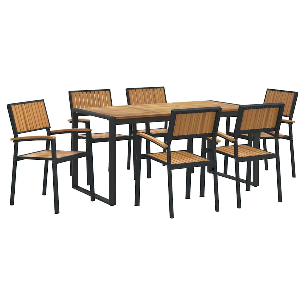 Komplet za jedilnico v vrtu 7 pcs Črna Masiven les akacije