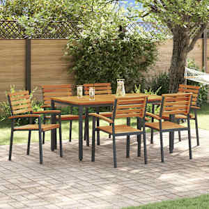 Komplet za jedilnico v vrtu 7 pcs Črna Masiven les akacije