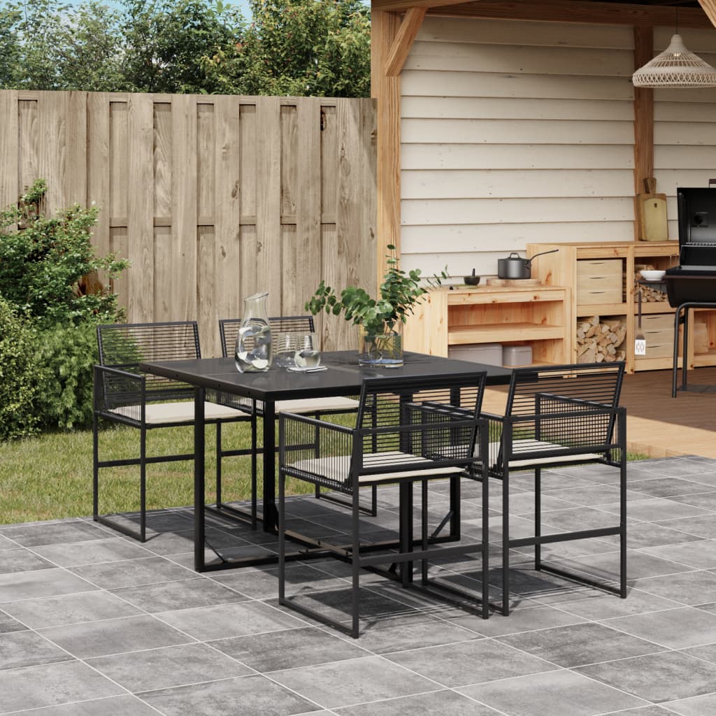 vidaXL 5-tlg. Garten-Essgruppe mit Kissen Schwarz Poly Rattan