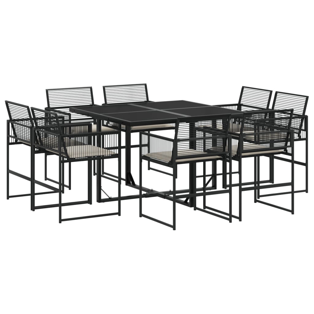 Thumbnail - vidaXL 9-tlg. Garten-Essgruppe mit Kissen Schwarz Poly Rattan