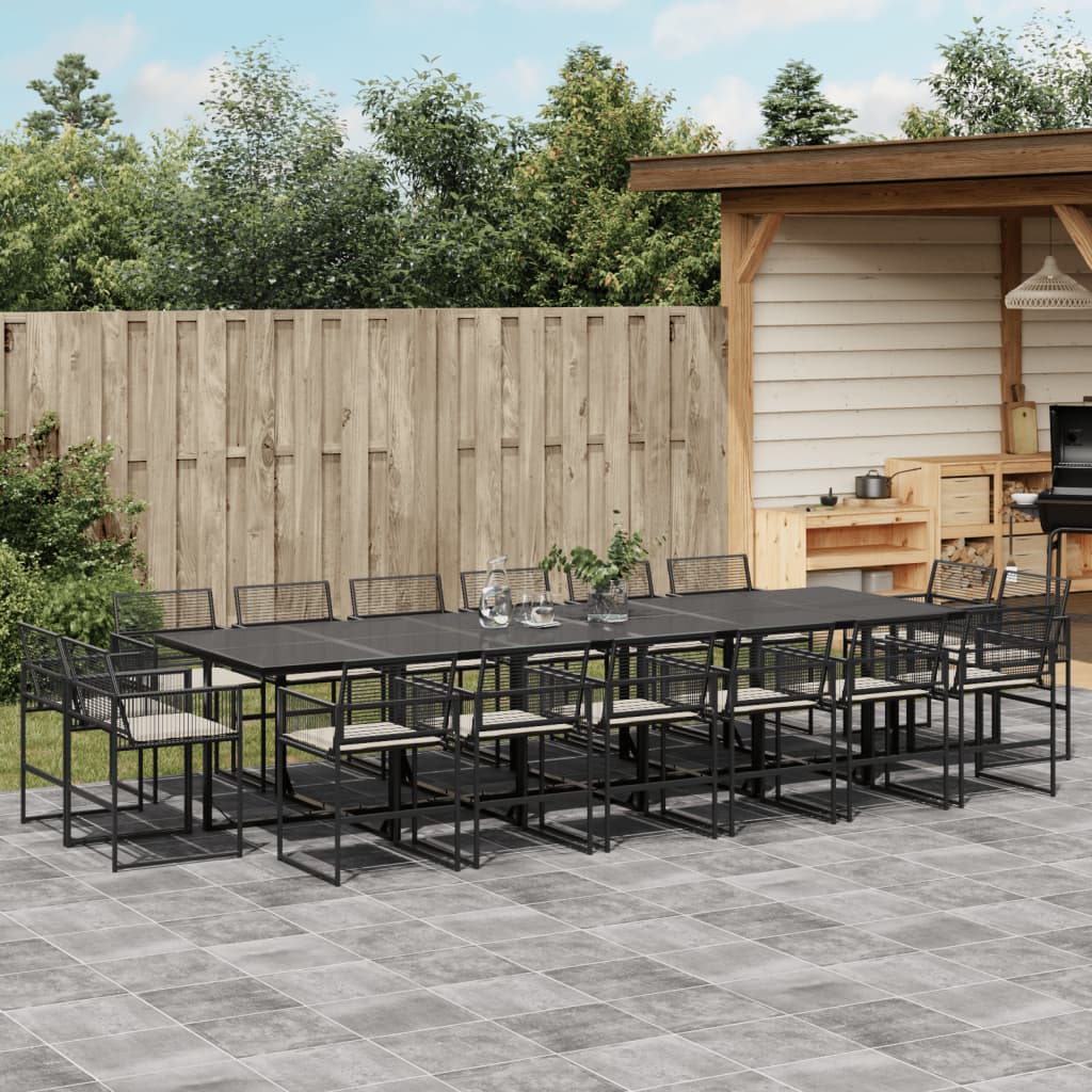 vidaXL 17-tlg. Garten-Essgruppe mit Kissen Schwarz Poly Rattan