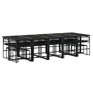 15dílný zahradní jídelní set s poduškami černý polyratan - obrázek 9