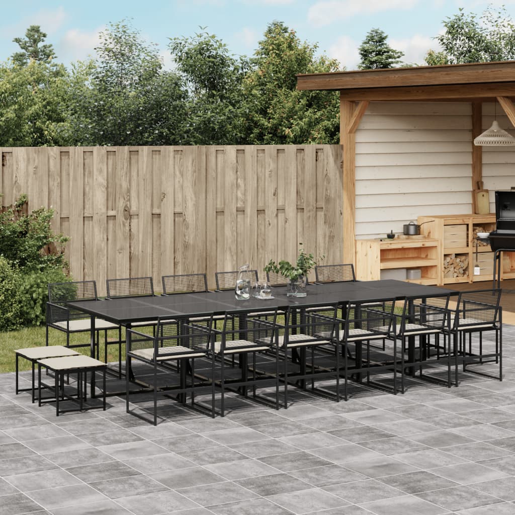 vidaXL 17-tlg. Garten-Essgruppe mit Kissen Schwarz Poly Rattan