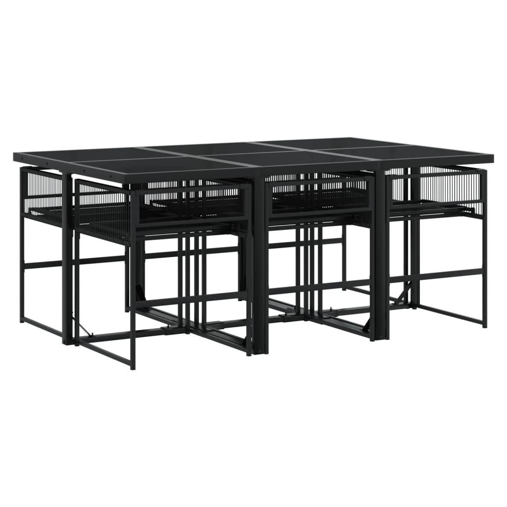 vidaXL 7-delige Tuinset met kussens poly rattan zwart afbeelding