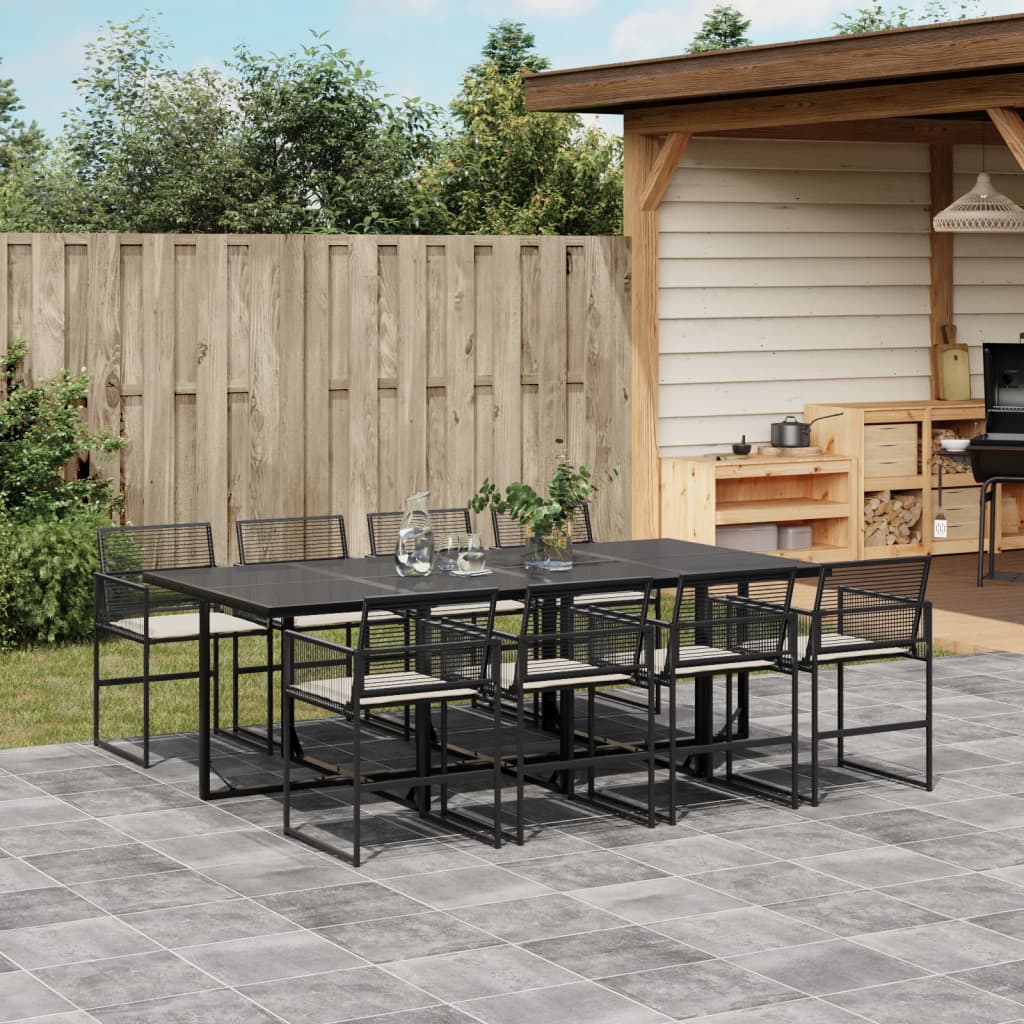 vidaXL 9-tlg. Garten-Essgruppe mit Kissen Schwarz Poly Rattan