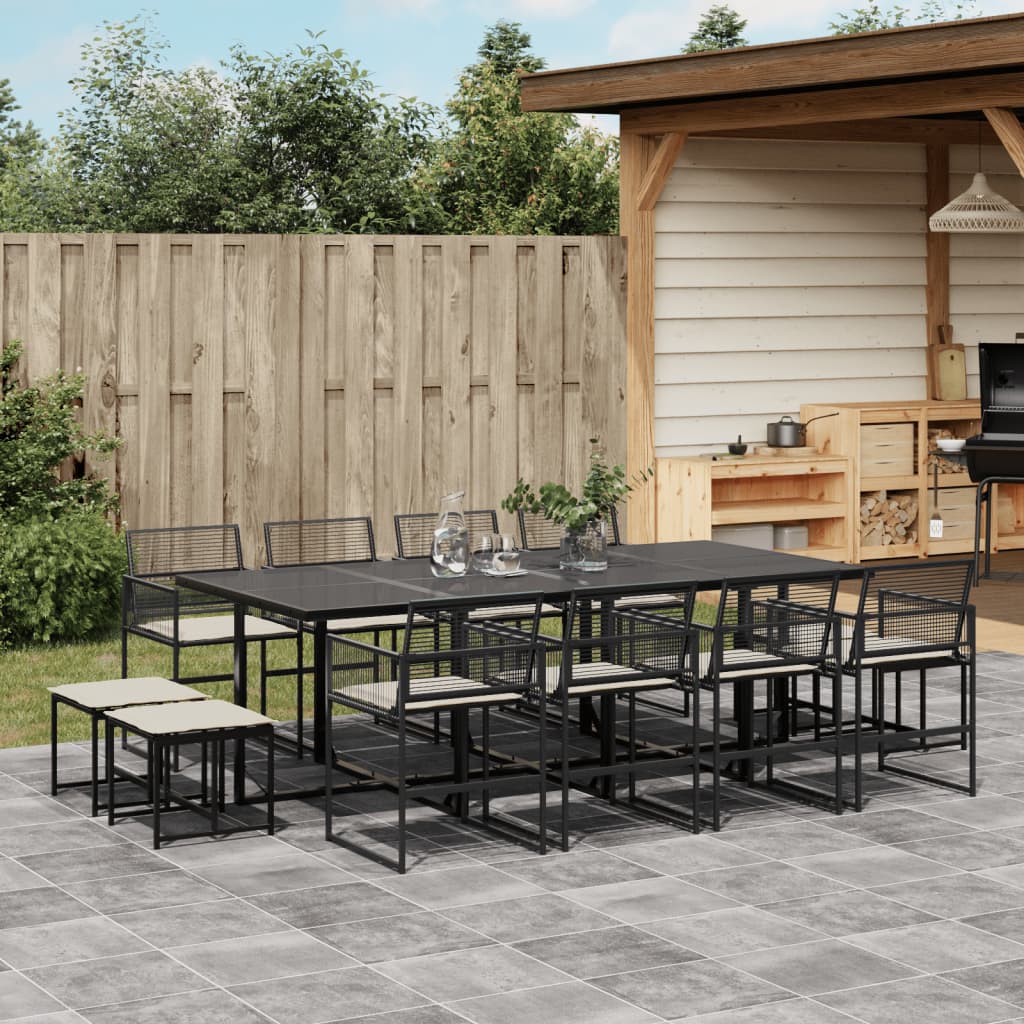 vidaXL 13-tlg. Garten-Essgruppe mit Kissen Schwarz Poly Rattan