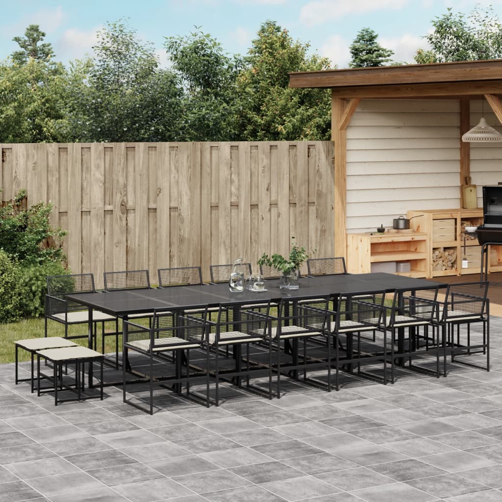 vidaXL 17-tlg. Garten-Essgruppe mit Kissen Schwarz Poly Rattan