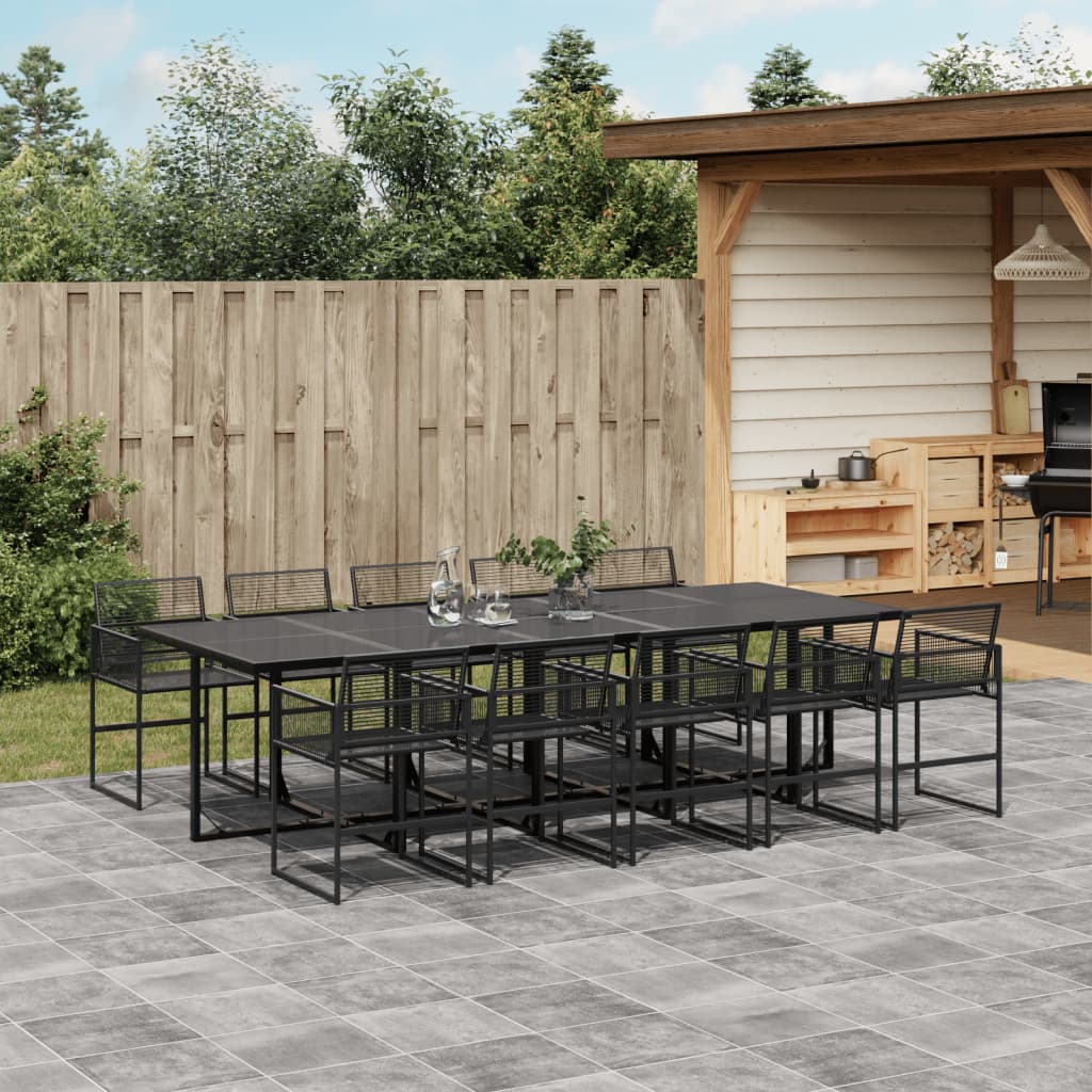 vidaXL 11-tlg. Garten-Essgruppe Schwarz Poly Rattan