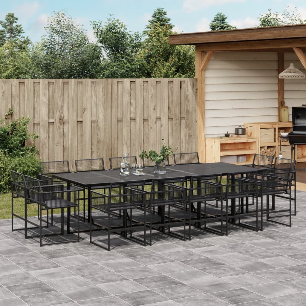 vidaXL 15-tlg. Garten-Essgruppe Schwarz Poly Rattan