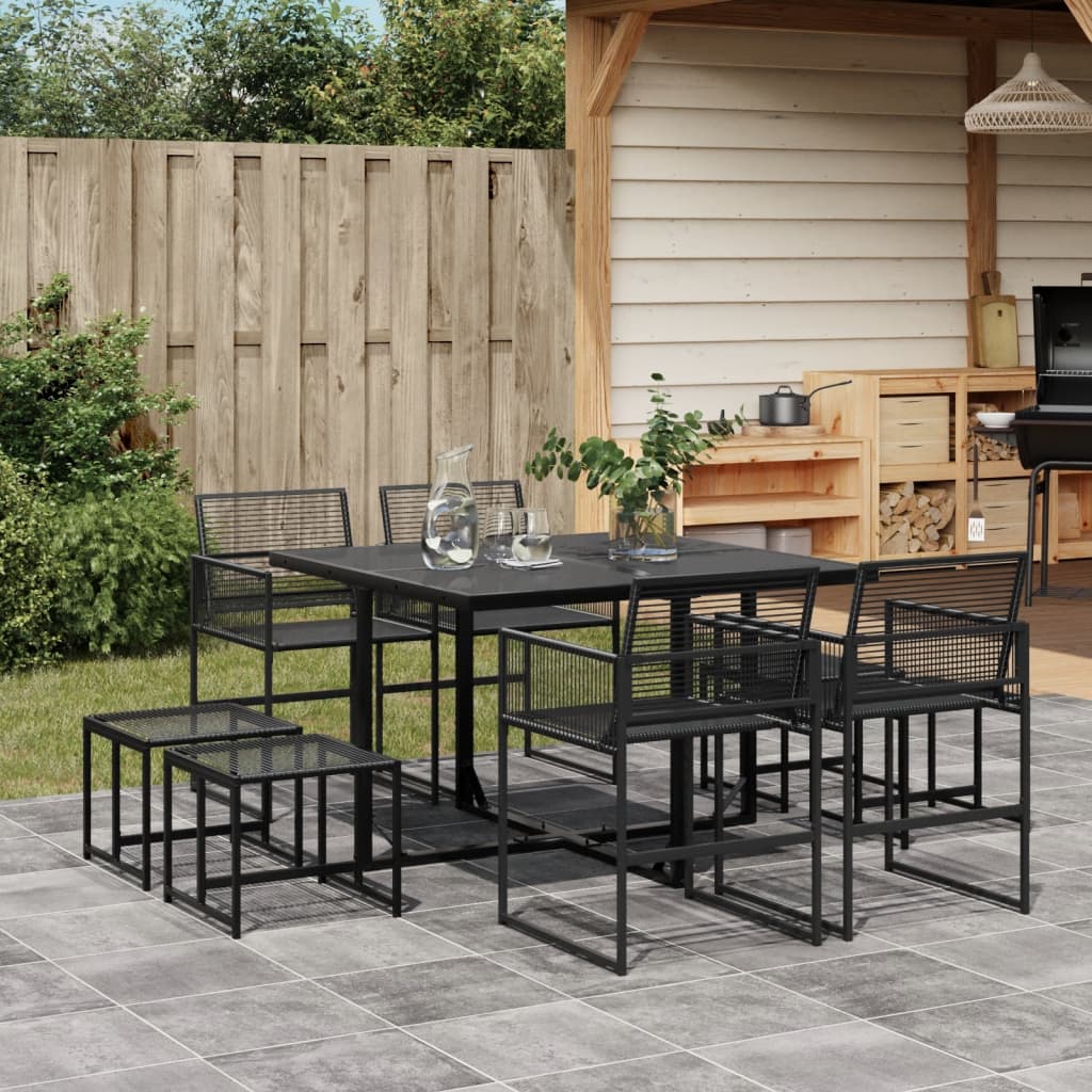 vidaXL 9-tlg. Garten-Essgruppe Schwarz Poly Rattan