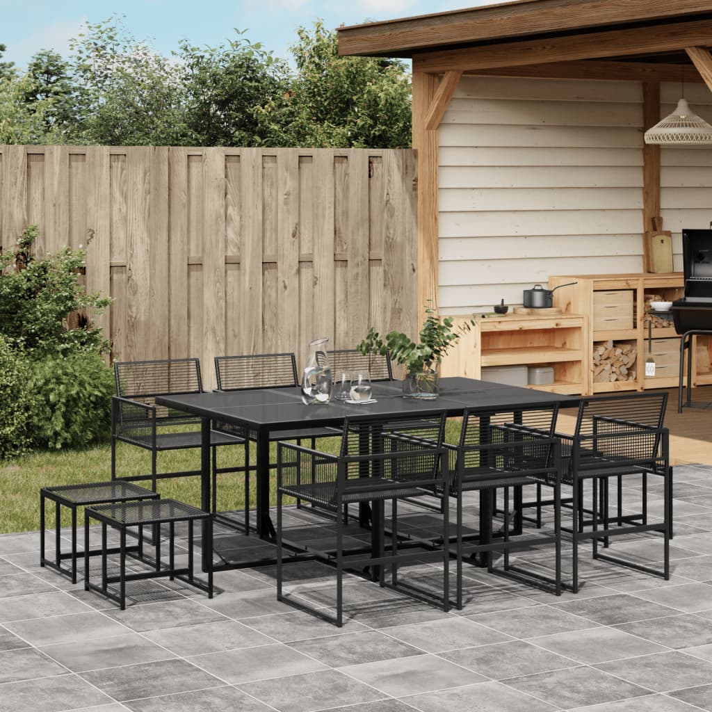 vidaXL 11-tlg. Garten-Essgruppe Schwarz Poly Rattan