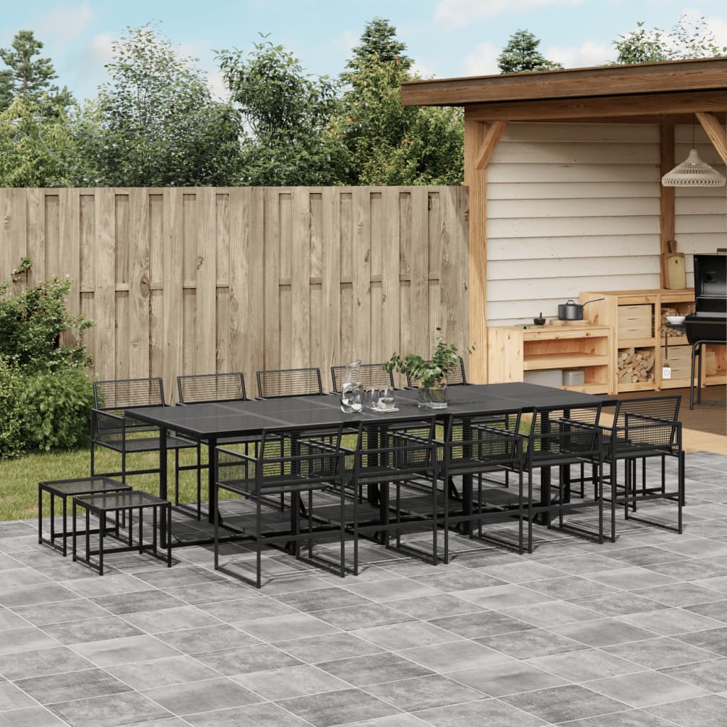 vidaXL 15-tlg. Garten-Essgruppe Schwarz Poly Rattan