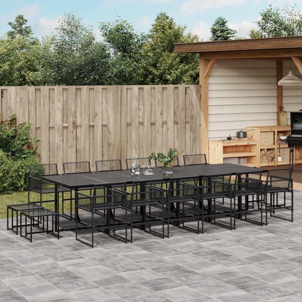 vidaXL 17-tlg. Garten-Essgruppe Schwarz Poly Rattan