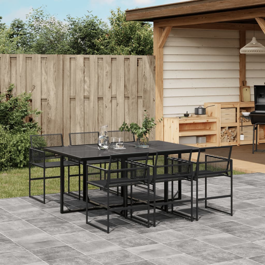 vidaXL 7-tlg. Garten-Essgruppe Schwarz Poly Rattan