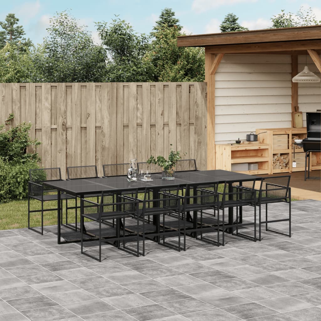 vidaXL 11-tlg. Garten-Essgruppe Schwarz Poly Rattan