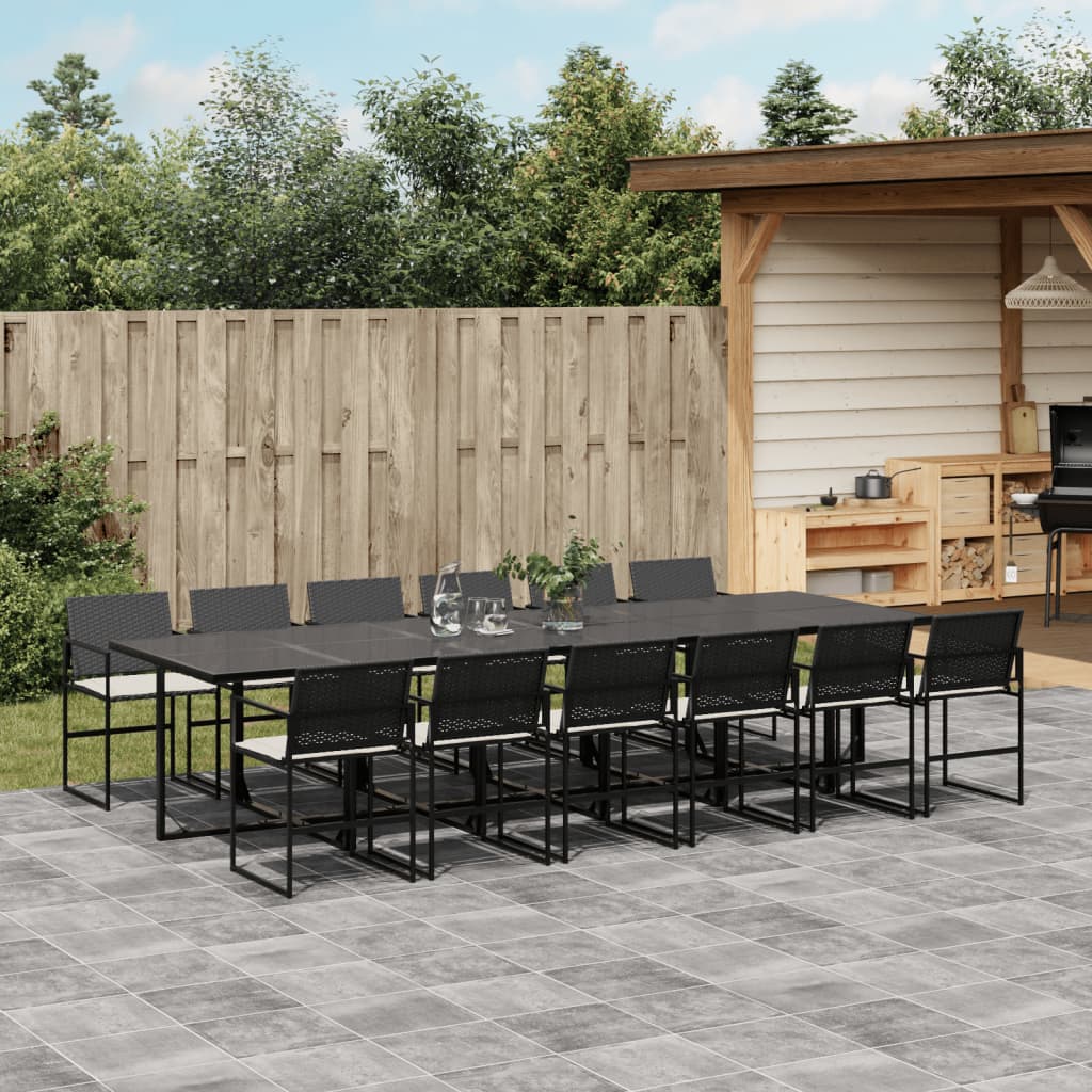 vidaXL 13-tlg. Garten-Essgruppe mit Kissen Schwarz Poly Rattan