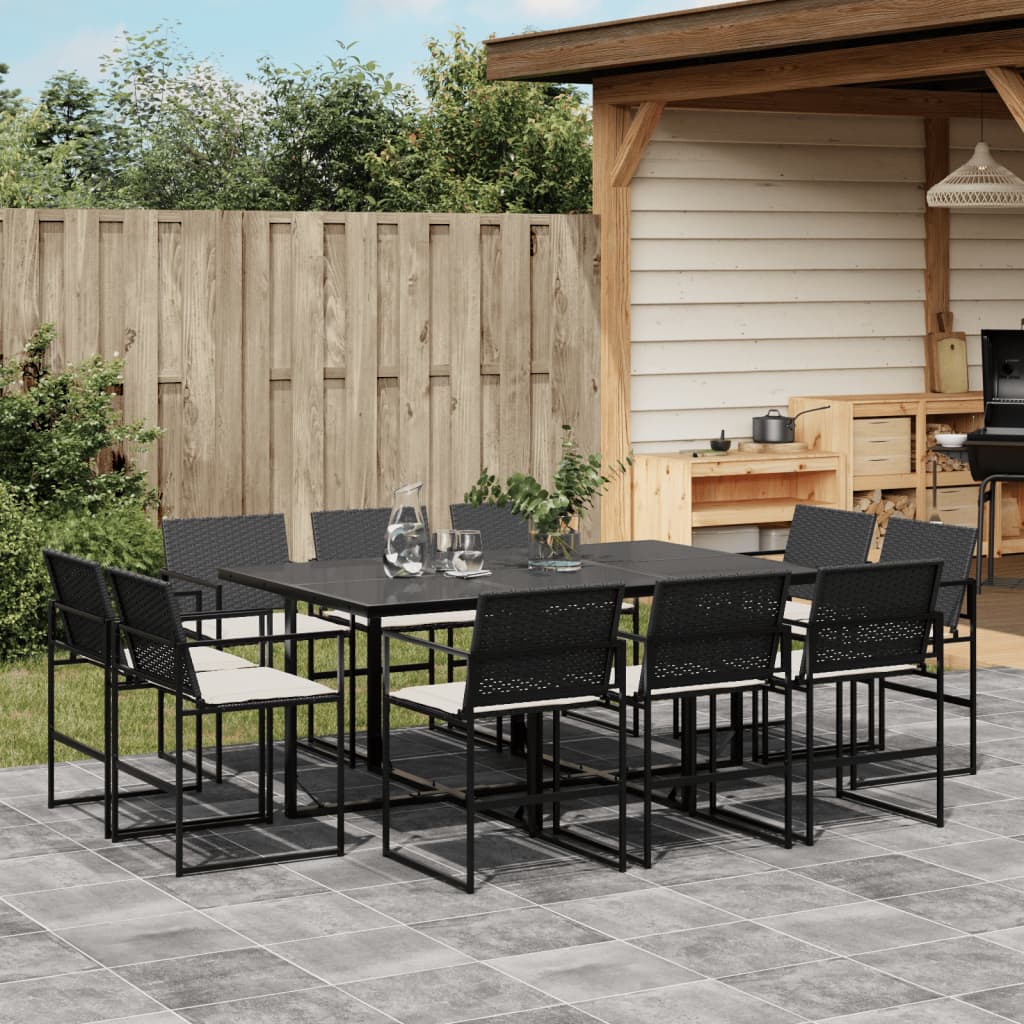 vidaXL Set mobilier de exterior cu perne, 11 piese, negru, poliratan