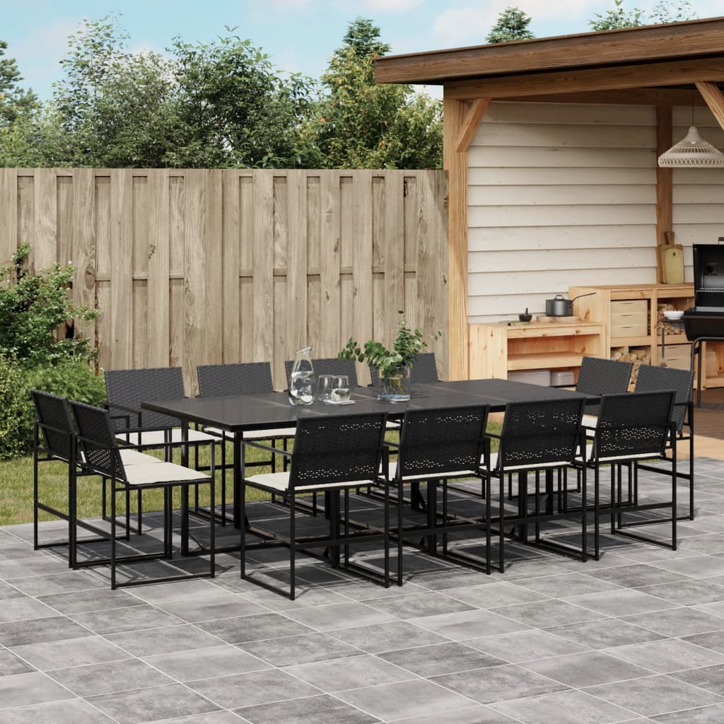 vidaXL 13-tlg. Garten-Essgruppe mit Kissen Schwarz Poly Rattan