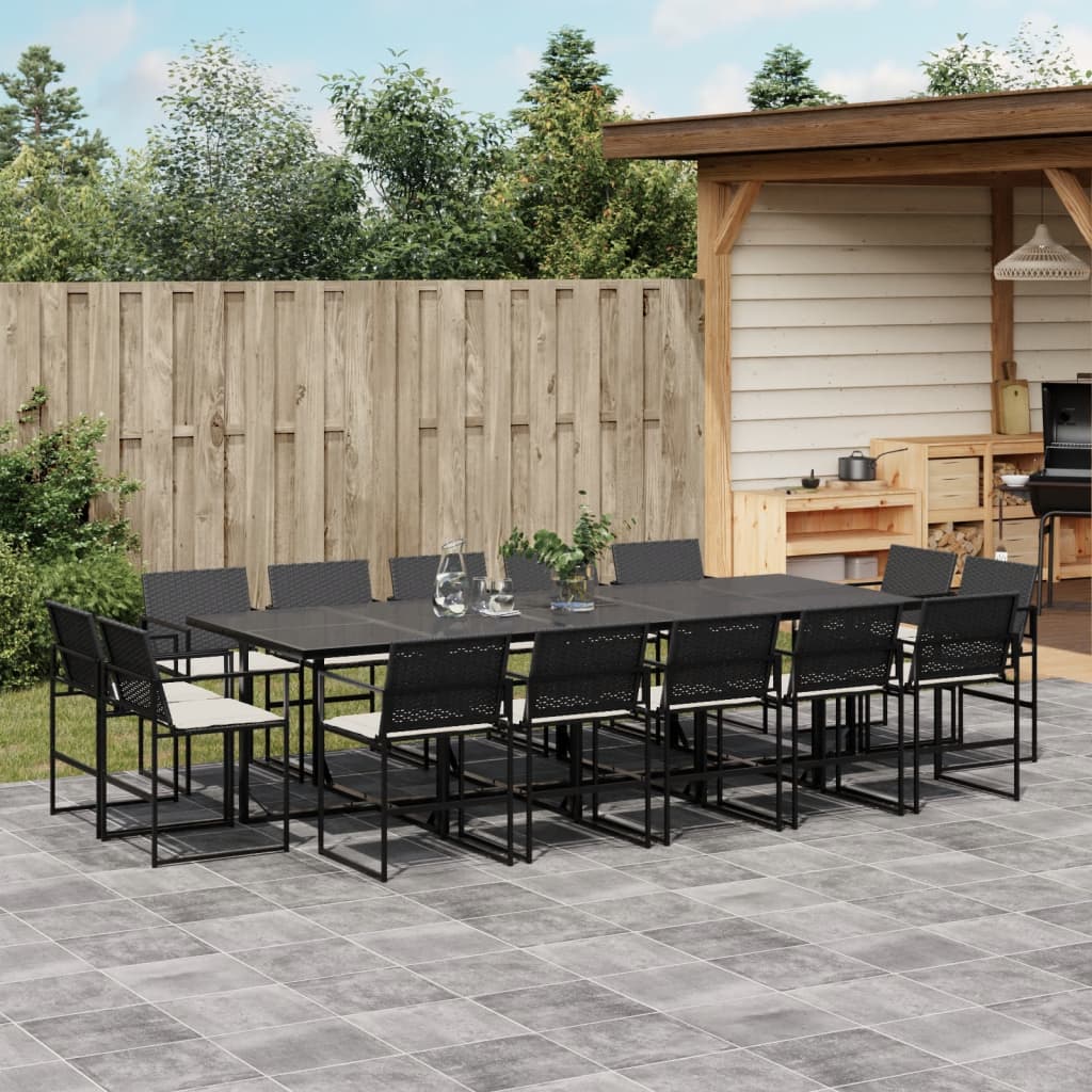 vidaXL 15-tlg. Garten-Essgruppe mit Kissen Schwarz Poly Rattan