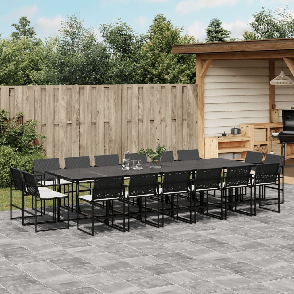 vidaXL 17-tlg. Garten-Essgruppe mit Kissen Schwarz Poly Rattan