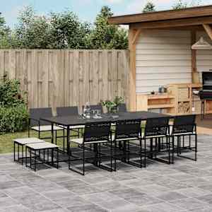 Vrtna jedilna garnitura 13-delna z blazinami črn poli ratan