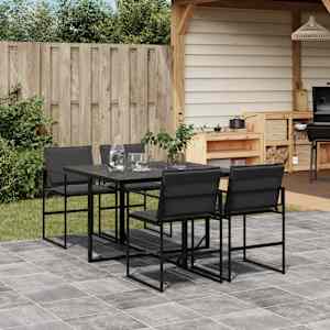 Vrtna jedilna garnitura 5-delna z blazinami črn tekstilen