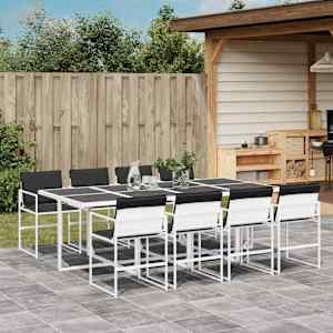 Vrtna jedilna garnitura 9-delna z blazinami bel tekstilen