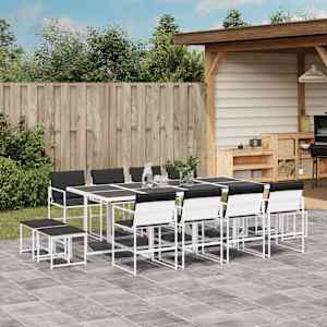 Vrtna jedilna garnitura 13-delna z blazinami bel tekstilen