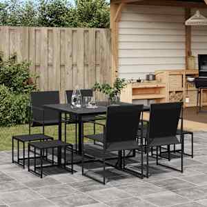 Vrtna jedilna garnitura 9-delna črna tekstilen