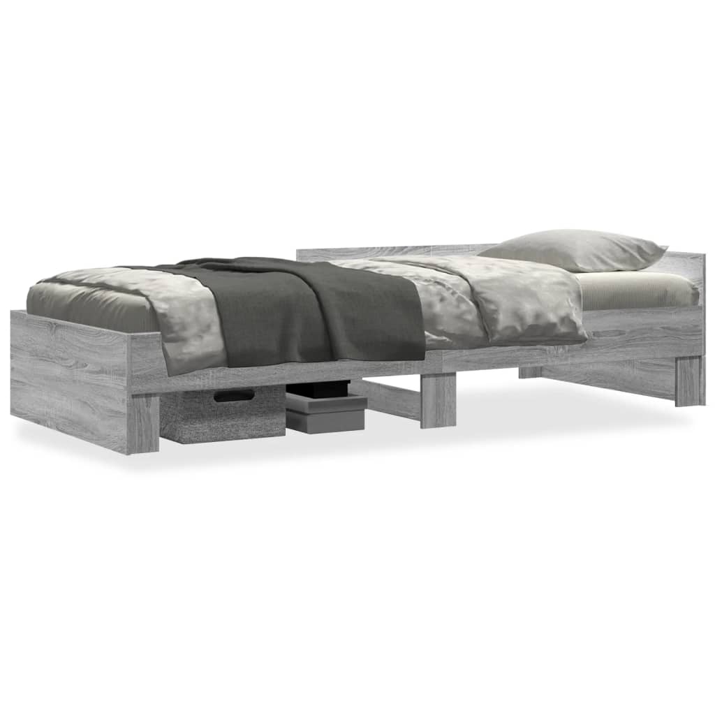 vidaXL Bedframe bewerkt hout grijs sonoma eikenkleurig 75x190 cm, foto 3