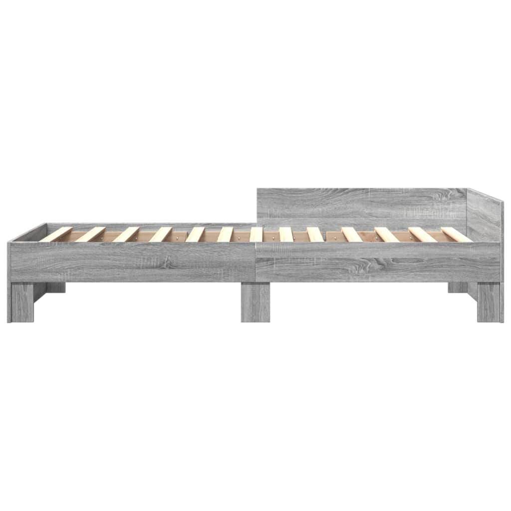 vidaXL Bedframe bewerkt hout grijs sonoma eikenkleurig 75x190 cm, foto 4