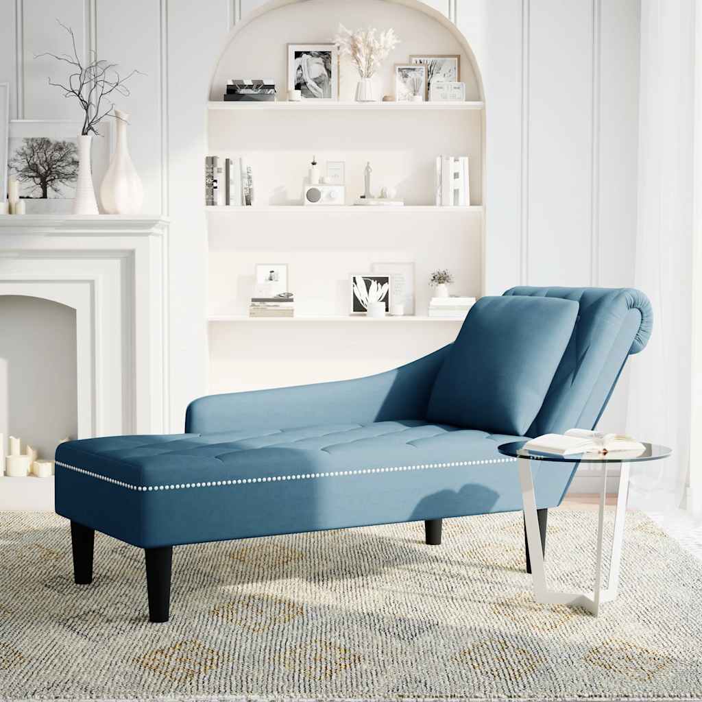 vidaXL Chaise longue met kussen en rechterarmleuning fluweel blauw afbeelding