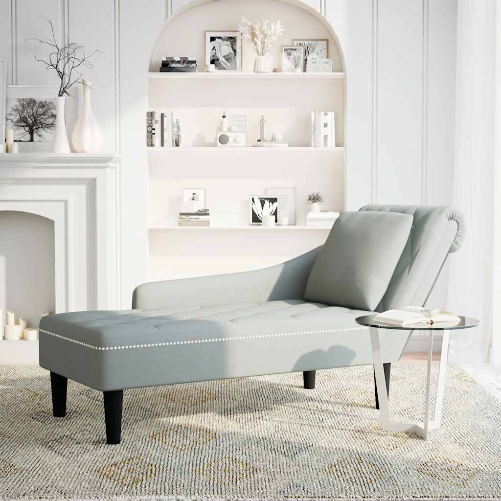 vidaXL Chaise longue met kussen & rechterarmleuning fluweel lichtgrijs afbeelding