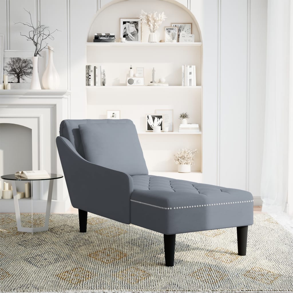 vidaXL Chaise longue met kussen&rechterarmleuning fluweel donkergrijs