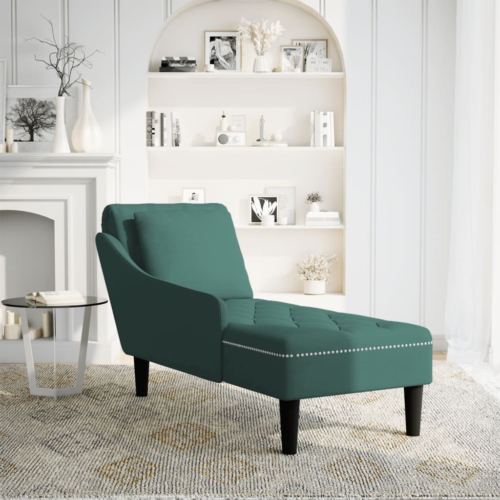 vidaXL Chaise longue met kussen&rechterarmleuning fluweel donkergroen