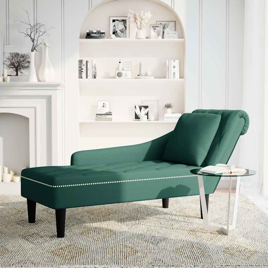 vidaXL Chaise longue met kussen&rechterarmleuning fluweel donkergroen afbeelding