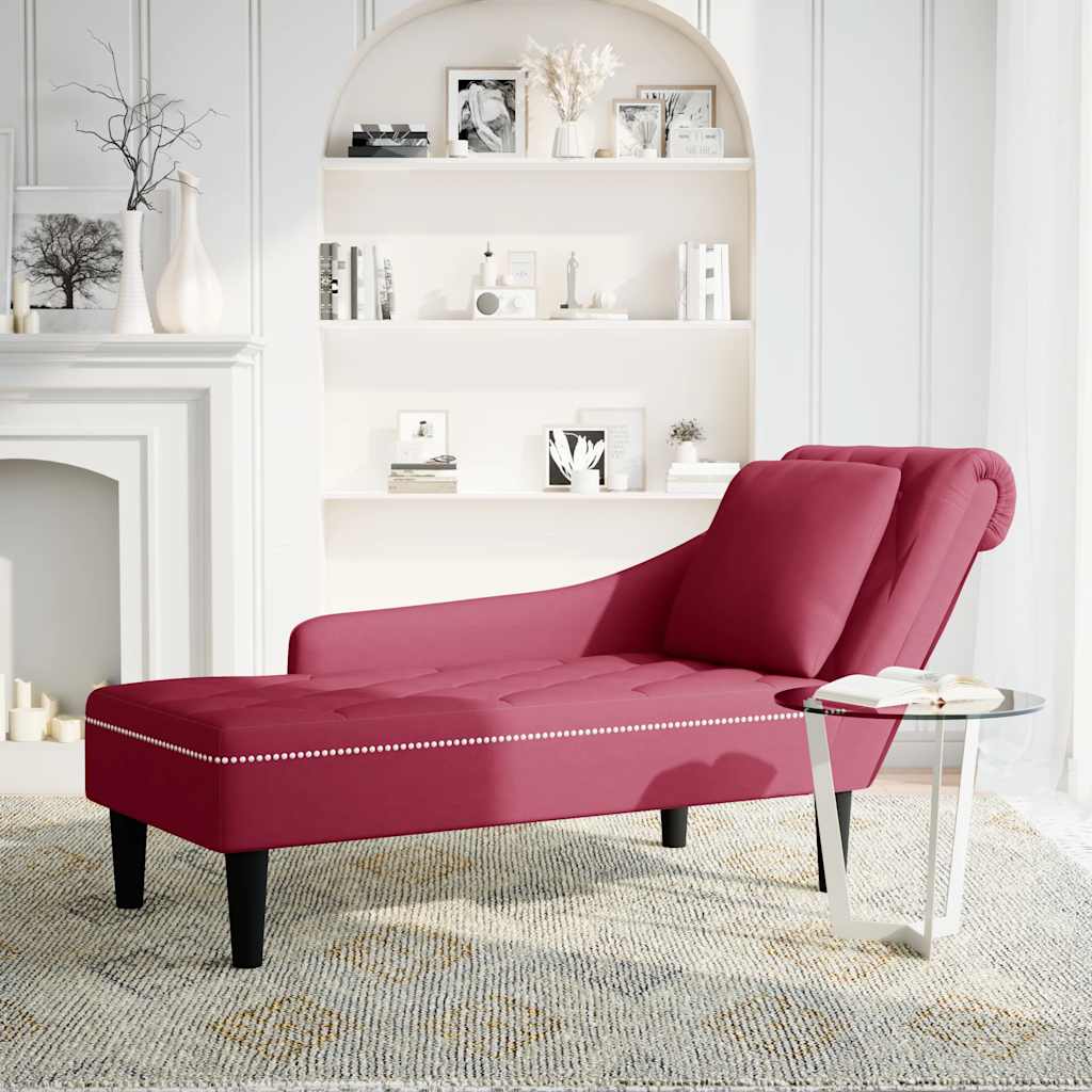 vidaXL Chaise longue met kussen en rechterarmleuning fluweel wijnrood afbeelding