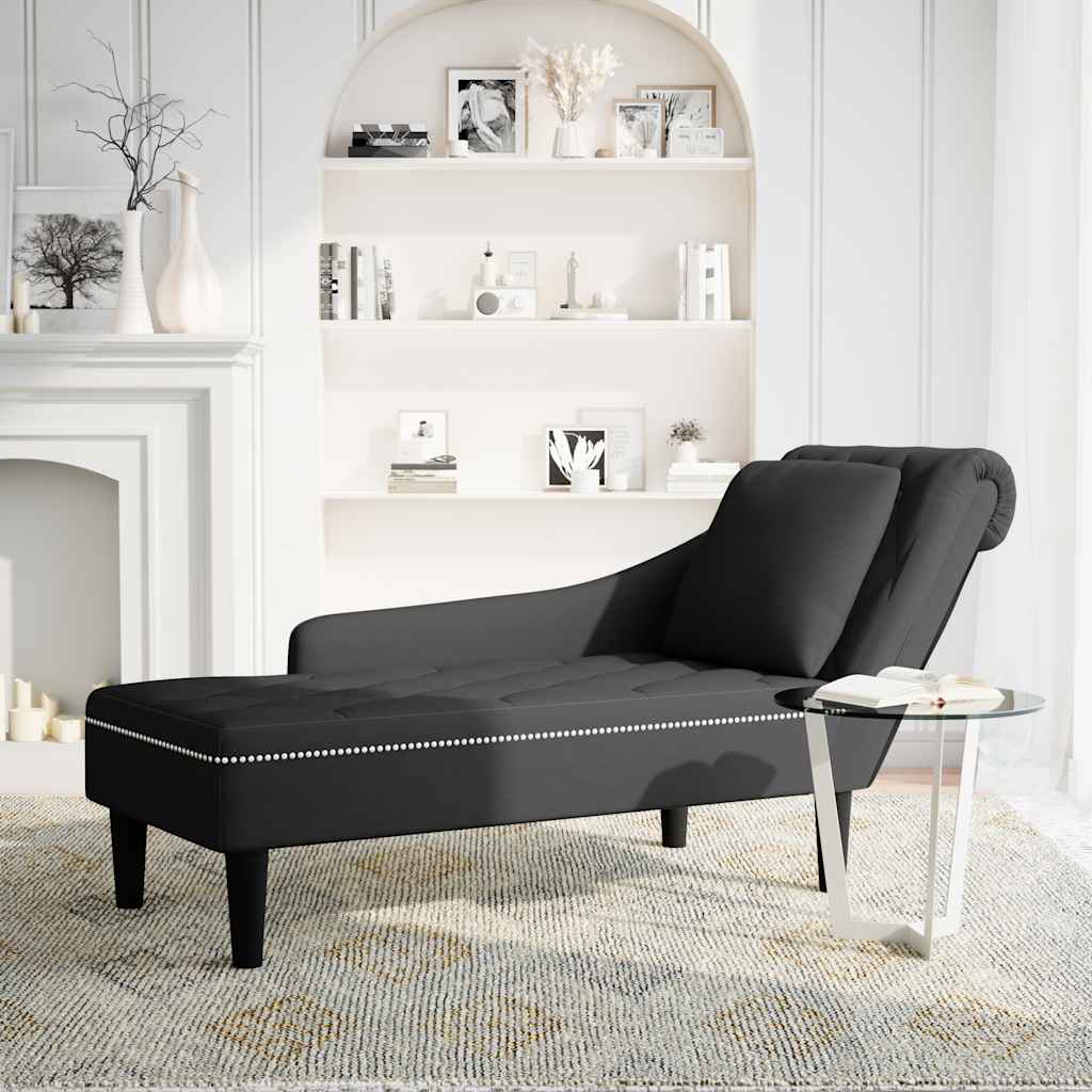 vidaXL Chaise longue met kussen en rechterarmleuning fluweel zwart afbeelding