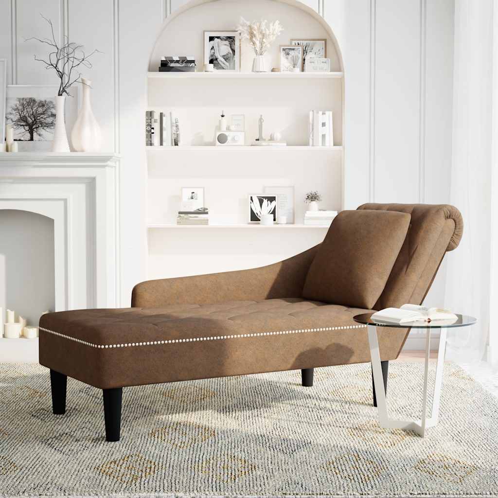 vidaXL Chaise longue met kussen en rechterarmleuning kunstleer bruin afbeelding