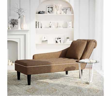 vidaXL Fauteuil long avec coussin et accoudoir droit marron similicuir
