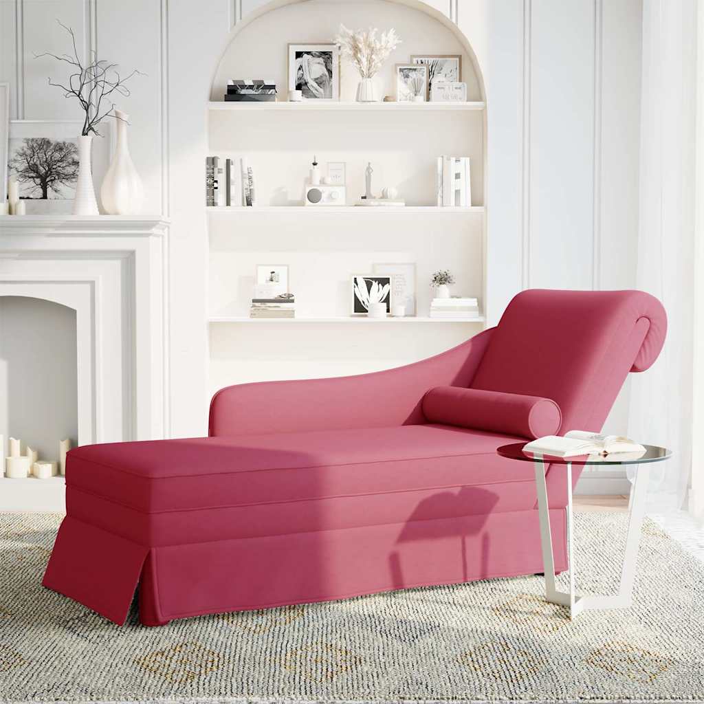 vidaXL Chaise longue met bolster en rechterarmleuning fluweel wijnrood afbeelding