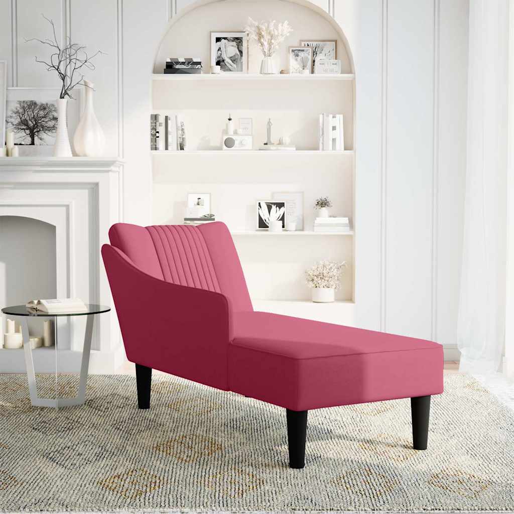 vidaXL Chaise longue met rechterarmleuning fluweel wijnrood