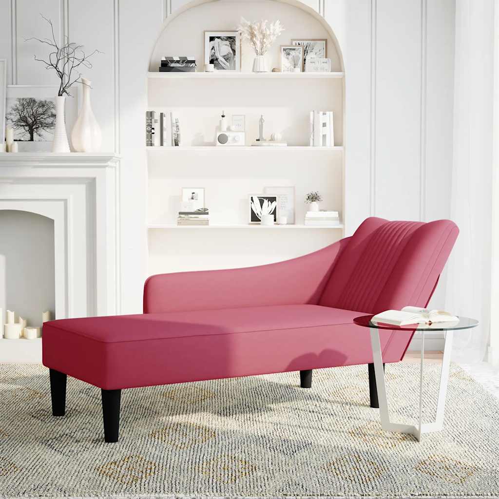 vidaXL Chaise longue met rechterarmleuning fluweel wijnrood